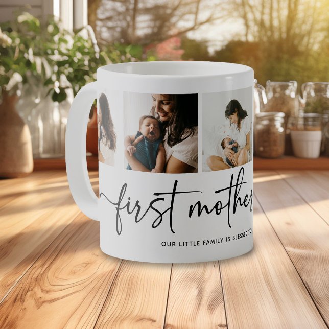 Caneca De Café Elegant Script Primeiro Dia das Mães Colagem de 5  (Criador carregado)