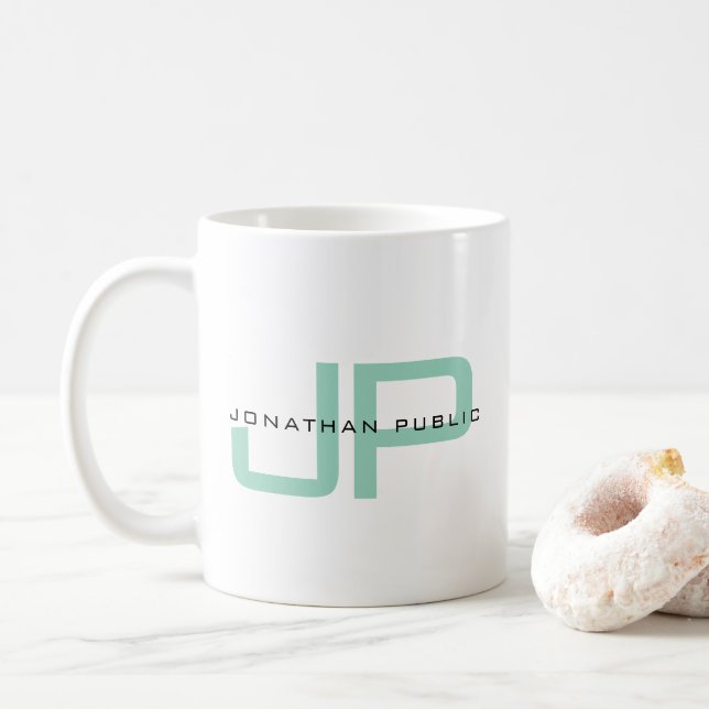 Caneca De Café Elegant Simple Template Custom Name Monogram (Com Donut)