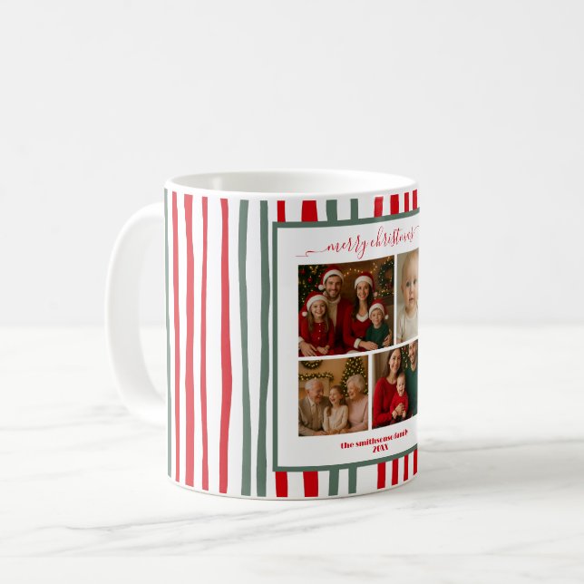 Caneca De Café Elegant Stripes family Photo merry Christmas (Frente Esquerda)