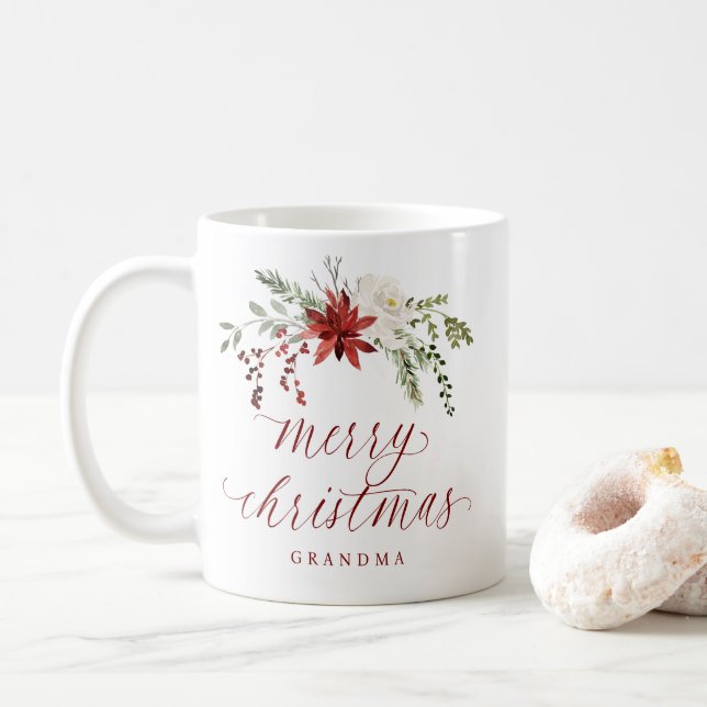 Caneca De Café Elegant Watercolor Berries Photo Merry Christmas (Com Donut)