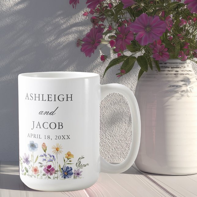 Caneca De Café Elegant Wildflower Wedding Anniversary Custom (Criador carregado)