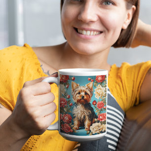 Caneca De Café Elegant Yorkshire Terrier Portrait Rosa Garden