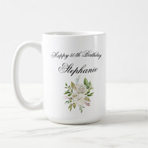 Caneca De Café Elegante 50º Aniversário Floral Personalizado