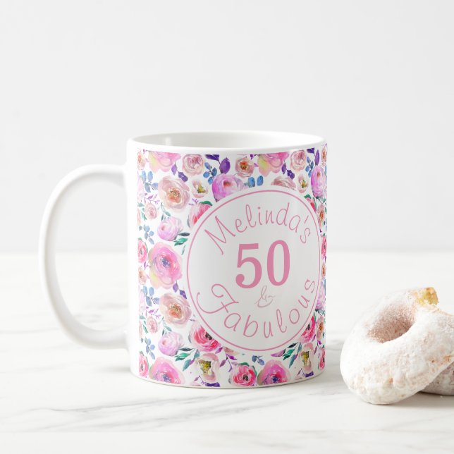 Caneca De Café Elegante 50 e Fabulosa Watercolor (Com Donut)