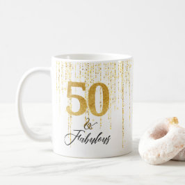 Caneca De Café Elegante 50 e Fabuloso em Dourado e Preto