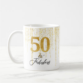 Caneca De Café Elegante 50 e Fabuloso em Dourado e Preto