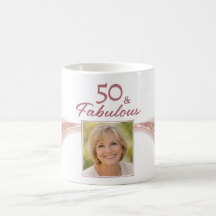 Caneca De Café Elegante 50 & Fabuloso Aniversário em Foto Dourado