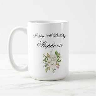 Caneca De Café Elegante 50th Birthday Floral