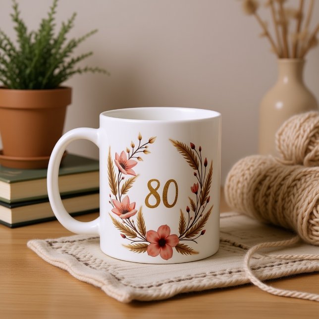 Caneca De Café Elegante 80 Birthday Mug para a vovó - Boho Chic (Criador carregado)