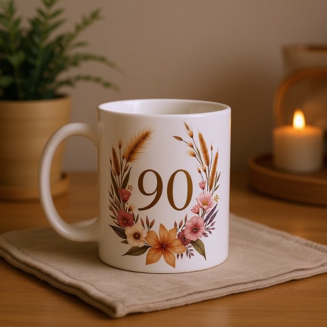 Caneca De Café Elegante 90 Birthday Mug para a vovó - Boho Chic (Criador carregado)