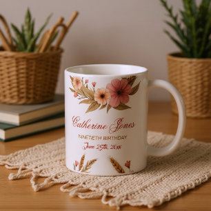 Caneca De Café Elegante 90 Birthday Mug para a vovó - Boho Chic