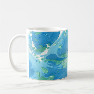 Caneca De Café Elegante Abstrato de Arte Azul Modelo Verde Modern