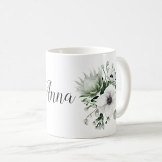 Caneca De Café Elegante Anêmonas Brancas Protea Eucalyptus