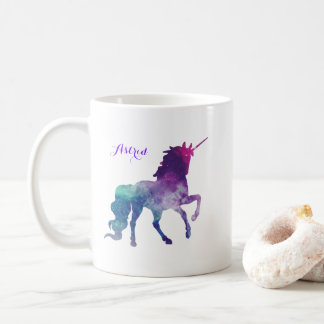 Caneca De Café Elegante Aquarela Azul Roxo Unicórnio Moderno