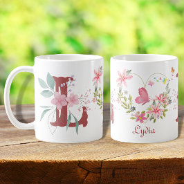 Caneca De Café Elegante Aquarela Borboleta Floral Monograma L