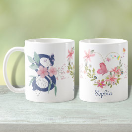 Caneca De Café Elegante Aquarela Borboleta Floral Monograma S