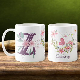 Caneca De Café Elegante Aquarela Borboleta Floral Monograma Z