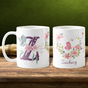 Caneca De Café Elegante Aquarela Borboleta Floral Monograma Z