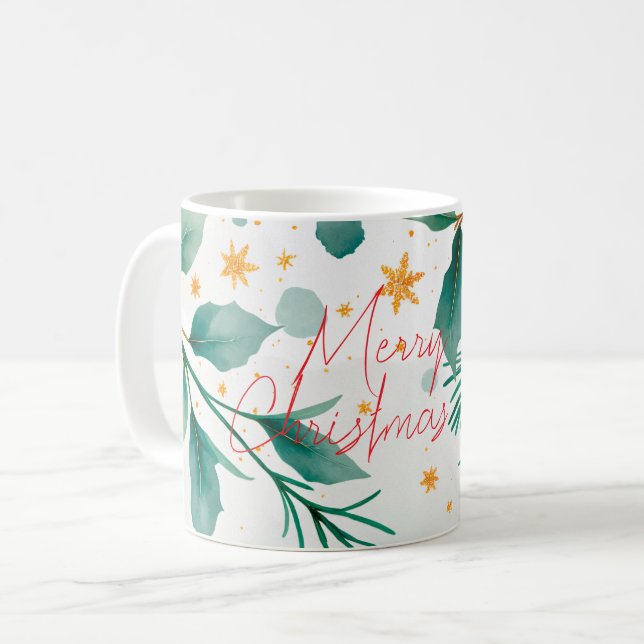 Caneca De Café Elegante Aquarela Feliz Natal (Frente Esquerda)