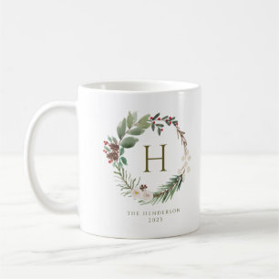 Caneca De Café Elegante Aquarela Monograma da Terra de Natal