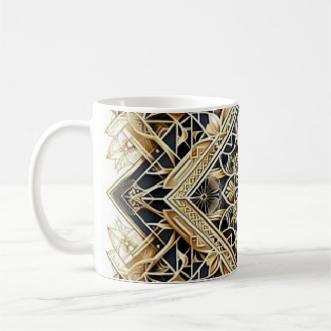 Caneca De Café Elegante Art Deco Dourado Lines Mug (Esquerda)