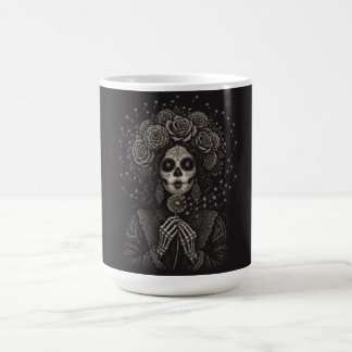 Caneca De Café Elegante Arte Floral de Esqueleto La Catrina