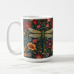 Caneca De Café Elegante arte nova floral de Outono Libélula