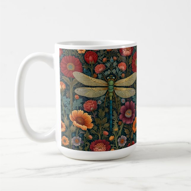 Caneca De Café Elegante arte nova floral de Outono Libélula (Esquerda)