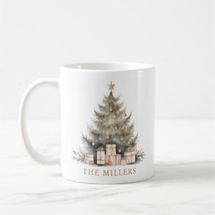 Caneca De Café Elegante Árvore de Natal Dourada Minimalista