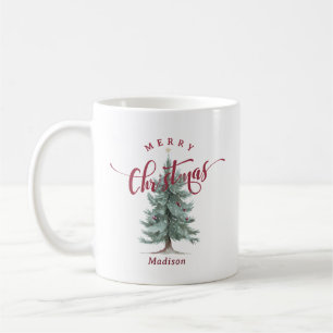 Caneca De Café Elegante Árvore Rústica de Natal com Letreiro de F