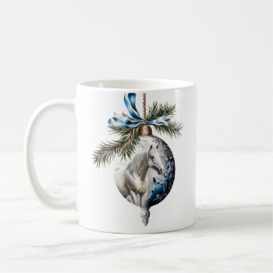 Caneca De Café Elegante azul-natalino equestre branco