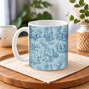 Caneca De Café Elegante Azul Turquesa Vintage Toile De Jouy Franc