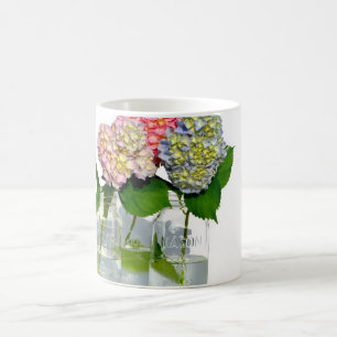Caneca De Café Elegante azul verde-esverdeado hidrangea floral