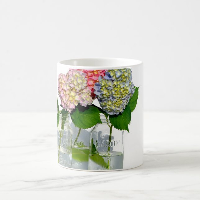 Caneca De Café Elegante azul verde-esverdeado hidrangea floral (Centro)