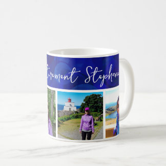 Caneca De Café Elegante Banner Azul 4 Fotos Feliz Aposentadoria
