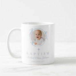 Caneca De Café Elegante Bebê Azul Menino Foto Batismo
