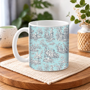 Caneca De Café Elegante Bebê Azul Vintage Toile de Jouy