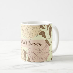 Caneca De Café Elegante Beige Floral Patterno Linda Mamãe