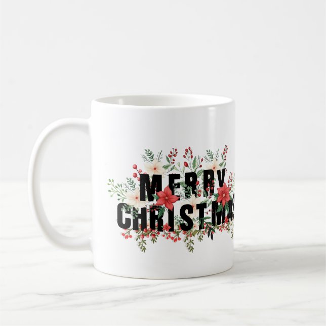 Caneca De Café Elegante Black Typografia Feliz Natal (Esquerda)