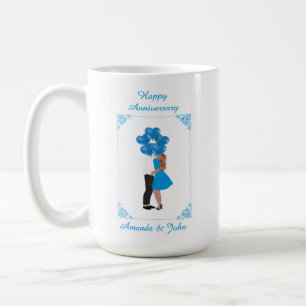 Caneca De Café Elegante Blue Happy Anniversário Personalizado Mug