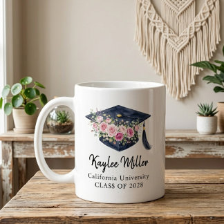 Caneca De Café Elegante Boné de Graduação Floral Enfermeira Advog