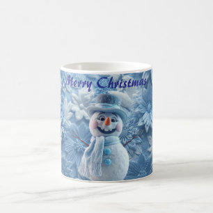 Caneca De Café Elegante Boneco de Neve Floral 3D Azul Gélido Nata