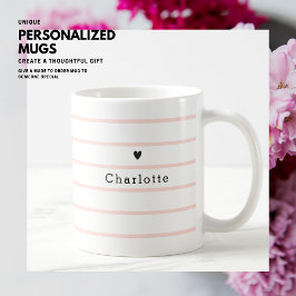 Caneca De Café Elegante Bonito Chic Blush Cor-de-rosa Stripe