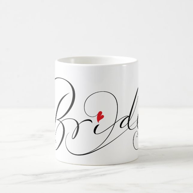 Caneca De Café Elegante Bride Wrap Calliografia Script Red Heart (Centro)