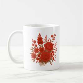 Caneca De Café Elegante Buquê Floral Vermelho com Rosas Romântica