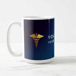 Caneca De Café Elegante Caduceu Médico de Ouro Azul Marinho