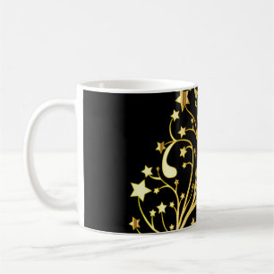 Caneca De Café Elegante Chic Black Dourado Stars Na moda