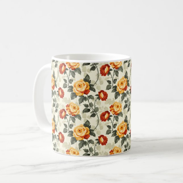 Caneca De Café Elegante Chic Colorido Estiloso Rosas Rústicas (Frente Esquerda)