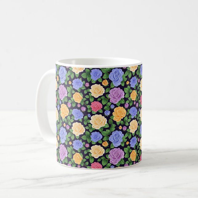 Caneca De Café Elegante Chic Colorido Moderno Rosas (Frente Esquerda)