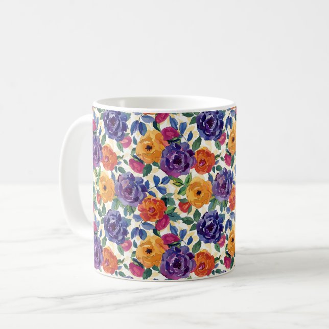 Caneca De Café Elegante Chic Colorido Moderno Rosas (Frente Esquerda)